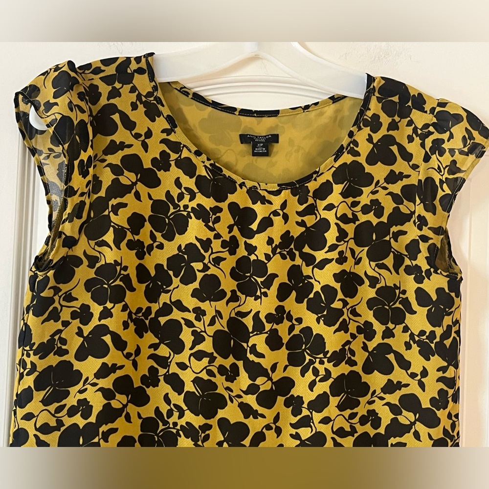 Ann Taylor Factory Floral Print Blouse Black and Dark Yellow Women’s Size XS - Picture 10 of 15